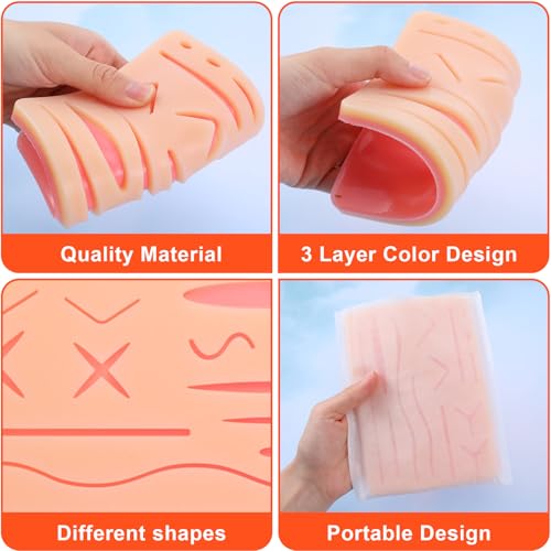 Image of 3 Pcs Suture Pad 3 Layer Suture Practice Pad with Wounds Practice Kit, Hard to Rip, Tear or Break for Medical and Vet Students Veterinarian Nurses Training and Practice(Classic Style)