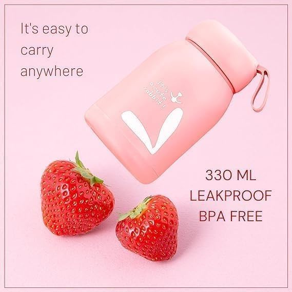 Image of Aider Rabbit Glass Water Bottle 350ml for Kids & Girls | Cute Bunny Printed Water Bottle with Leakproof Lid | Portable Hot & Cold Drinking Bottle for School, Office, Travel