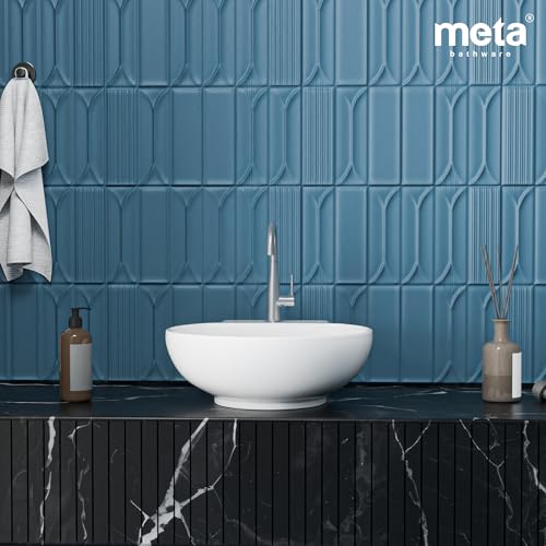Image of Meta Bathware Premium Round Wash Basin | Wall Mount And Table Top Ceramic Sink for Bathroom | Sleek Glossy Finish | Space-Saving Elegant Vanity Vessel Basin (12x12x5 Inch)