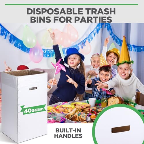 Image of Tioncy 5 Pcs Cardboard Trash Cans Disposable and Reusable Corrugated Cardboard Trash Cans Recycling Bins Bulk with 10 Garbage Bags White Garbage Boxes for Parties Events(13 Gallon)