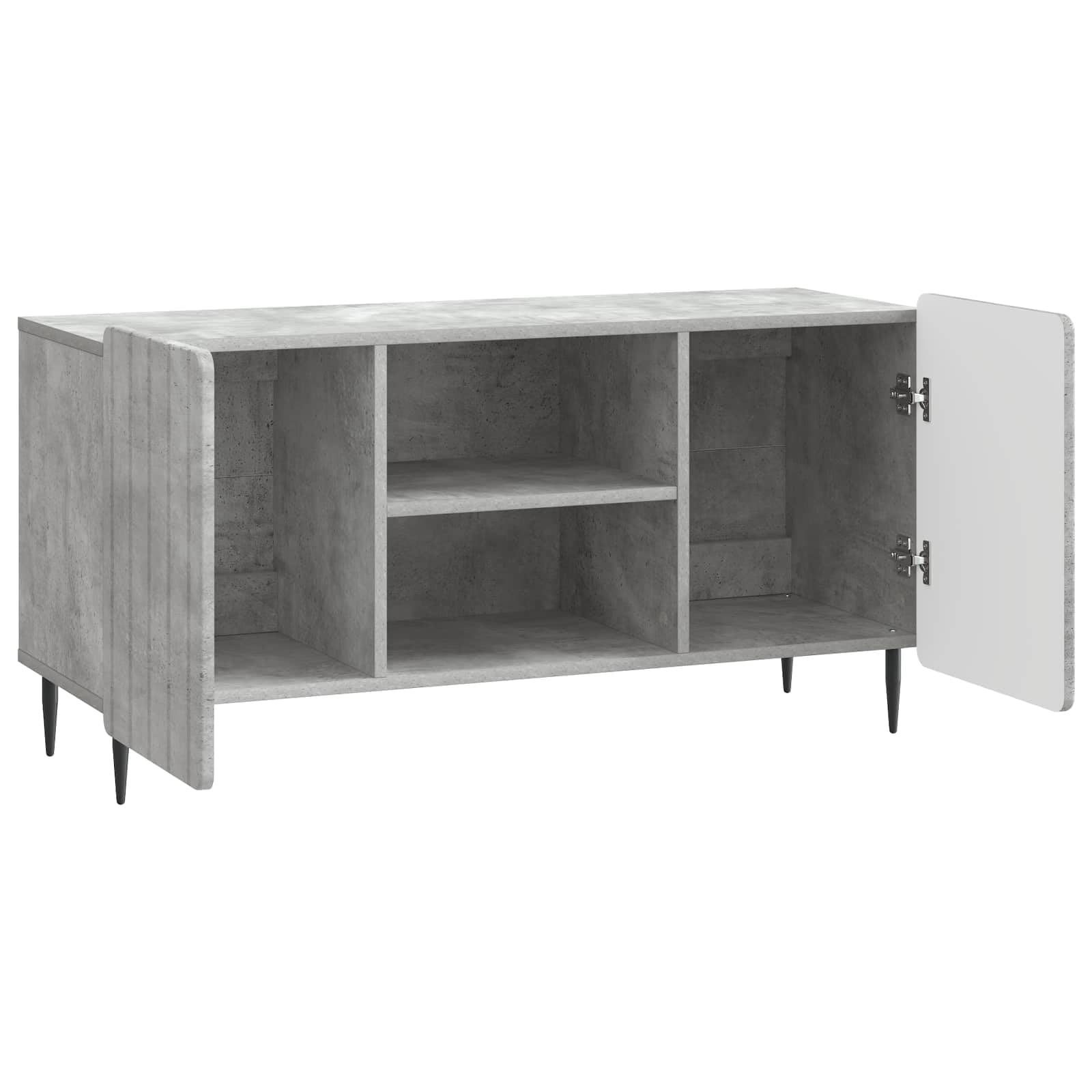 Hothingwell TV-Möbel, Holz, 102 cm, Betongrau | Drehtüren 90 °, Füße aus schwarzem Stahl, DVD-Regal, leicht zu reinigen mit feuchtem Tuch