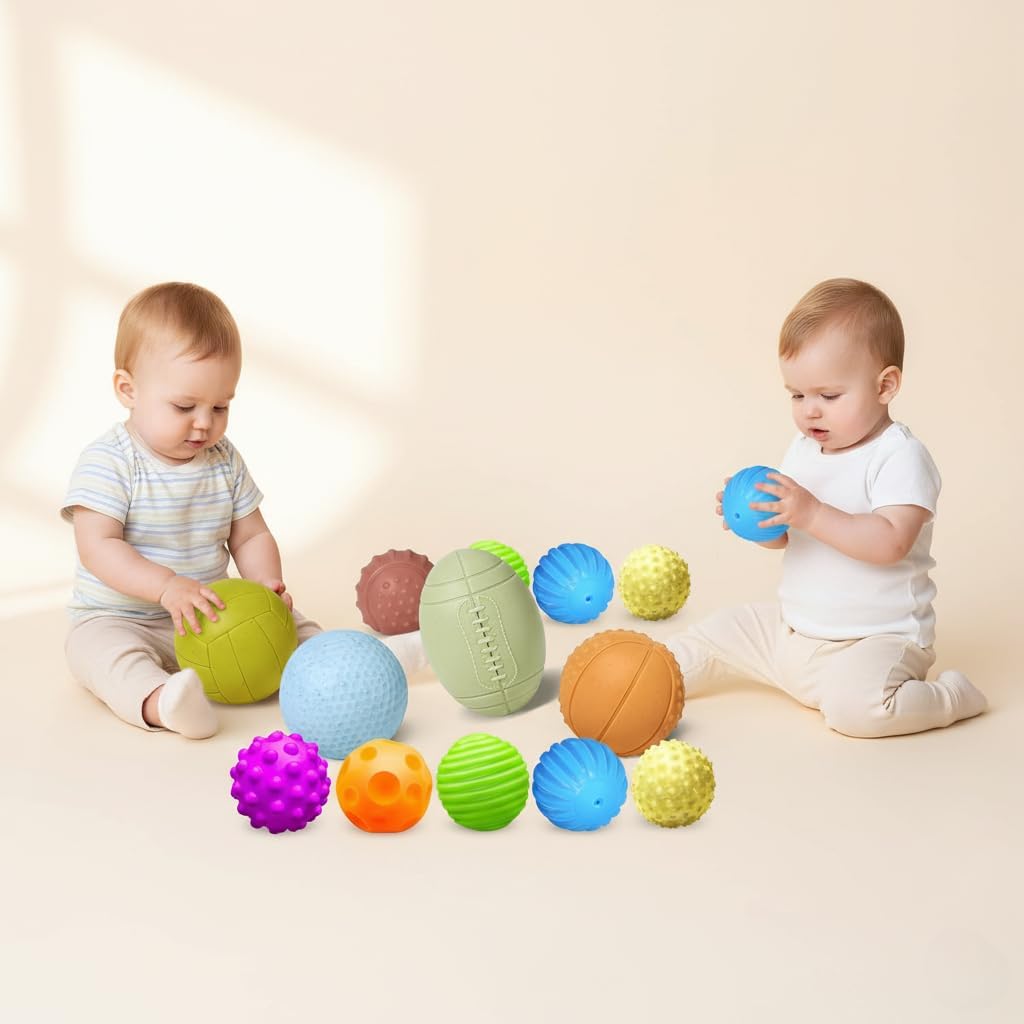 Baby Sensory Balls Bundle, Textured Soft 6-Pack + No‑Hole Bath Balls, Montessori Toys for Babies 6–12 Months -