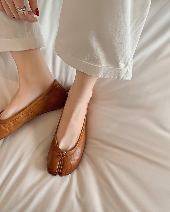 Genuine Leather Tabi Shoes Washed Finish Split Toe Ballet Flats Slip On Minimalist Shoes for Women Comfortable Walking Aesthetic Casual Loafers2