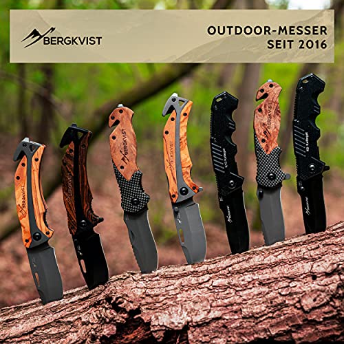 Bergkvist® folding knife, K29 titanium, 3-in-1 pocket knife, one-handed knife with wooden handle, outdoor knife for camping and hiking, hunting knife and survival knife with belt bag and sharpening stone - Image 7