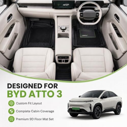 Image of EV MASTER 9D Car Floor Mats for BYD Atto 3 Hybrid (2026 Onwards) Complete Set | All Weather | Anti-Slip | Luxury Premium Car Mat | Full Coverage | Custom Fitted Car Foot Mats