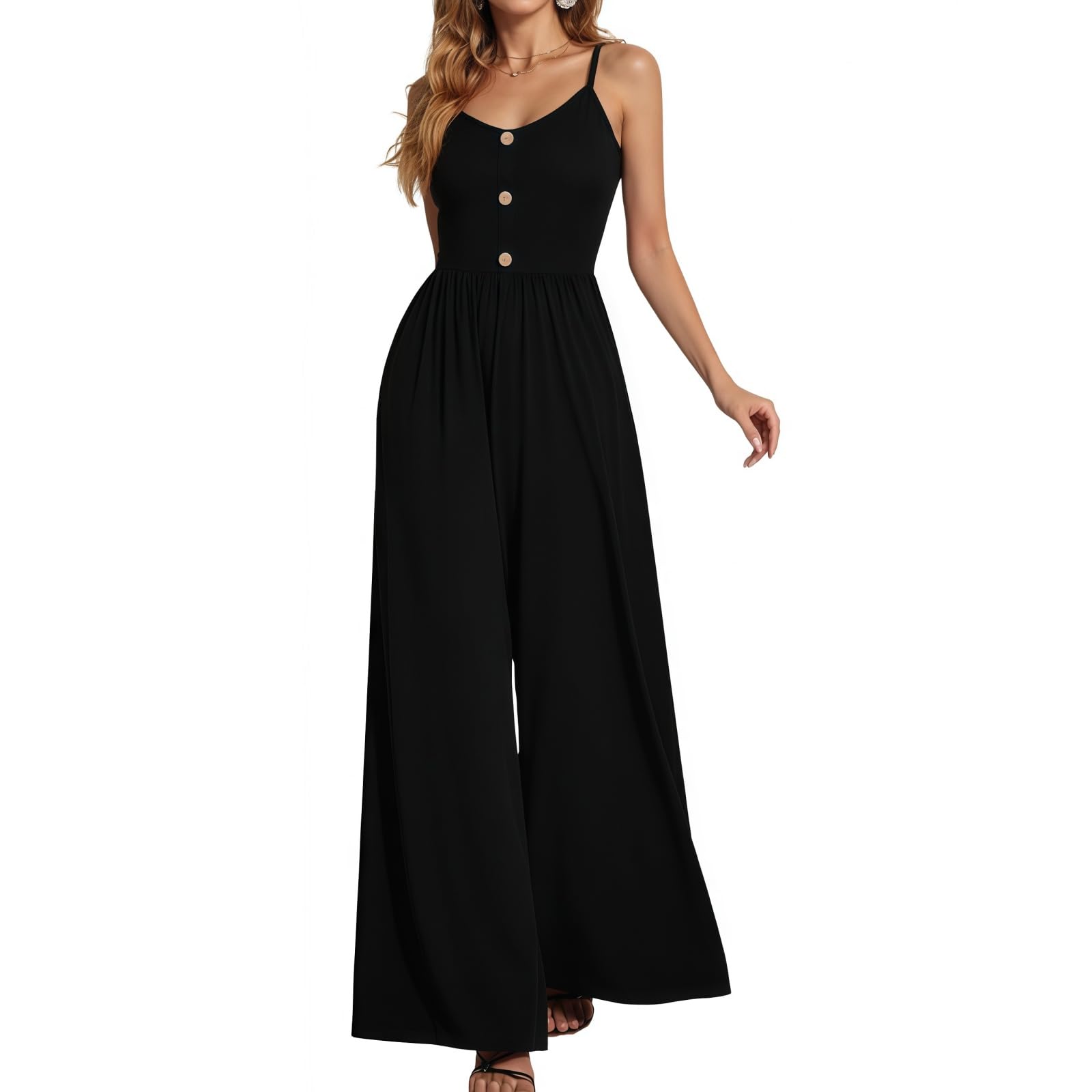 MANJIAMEI Tuta da donna senza maniche, a gamba larga, elegante tuta