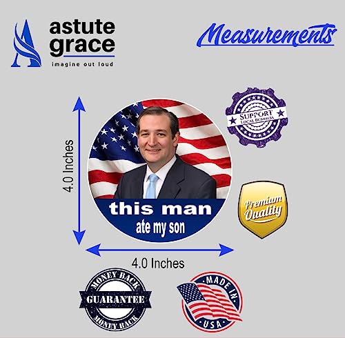 Image of Funny Car Stickers inchThis Man Ate My Son inch - Ted Cruz Vinyl Decal for Cars, Trucks, Boats, Laptops, Mugs, Motorcycle, Bicycle and Luggage - Vinyl Sticker 2 Pack | 4x4 in | AG-695