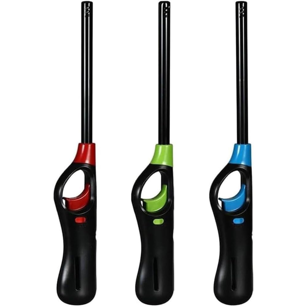 Aspire Uk Assorted 3 X Large Bbq Lighters Refillable In Colours | Safety Gas Candle Fire Lighter With Child Safety Lock For Kitchen, Barbecue, Camping | Gas Cooker Oven Stove Clicker