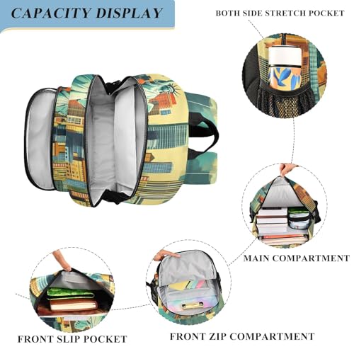 New York City Kid School Backpack for Boys Girls, Travel Backpack Large Capacity with Reflective Stripe Bookbag 17.7" H4