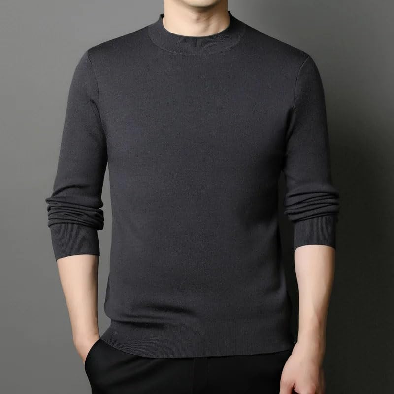 Men's Wool Thicken Long Sleeve Sweater Solid Mock Neck Pullovers Knitwear3
