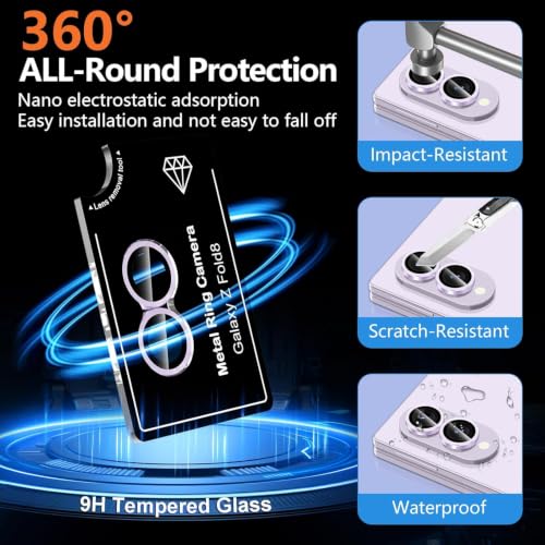 Image of CLITZ Compatible with Samsung Galaxy Z Fold 8 Camera Lens Protector 9H Hardness Tempered Glass, Ultra HD Clear, Scratchproof, Anti-Shatter, Bubble-Free, Case Friendly Camera Lens Guard Purple