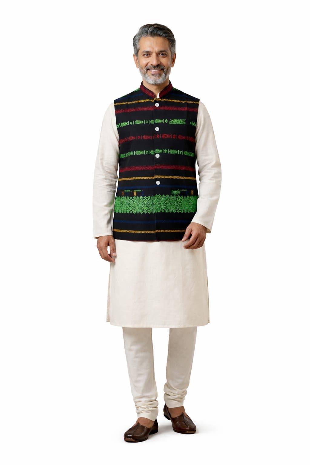 Adivasi Waistcoat Black, Traditional Ethnic Nehru Jacket, Multicolor Embroidered Sleeveless Vest-picture-35