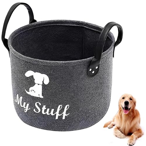 Dog Toy Storage, Dog Toy Box Storage, Toy Box for Dogs for Organizing Pet Toys Blankets Leashes Food - Dark Grey Felt