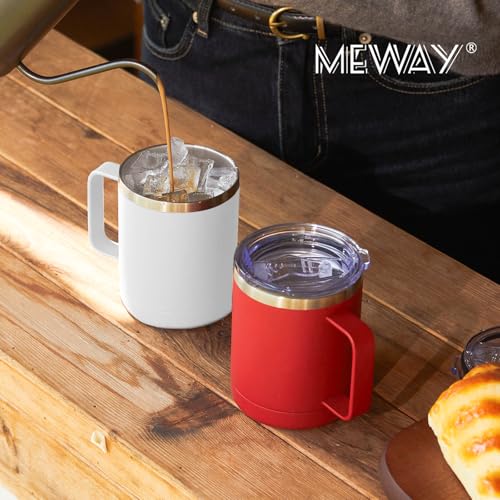 Image of MEWAY 12oz /1Pack Double Wall Vacuum Insulated Travel Mug with Handle, Stainless Steel Tumbler with Lid, Durable Powder Coated Insulated Coffee Cup for Cold & Hot Drinks (White, 1)