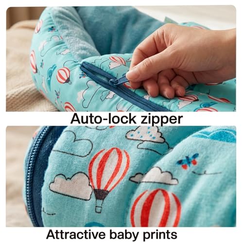 Image of Baybee 3-in-1 Baby Sleeping Bag & Carrying Bed | Velvet Cotton Carry Nest for New Born | Soft & Travel Friendly Sleeping Bag for Babies 0-6 Months (Blue)