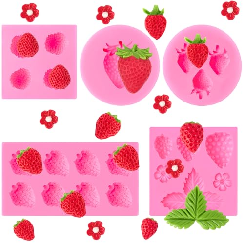 CLUEWR Strawberry Silicone Fondant Molds 5 PCS