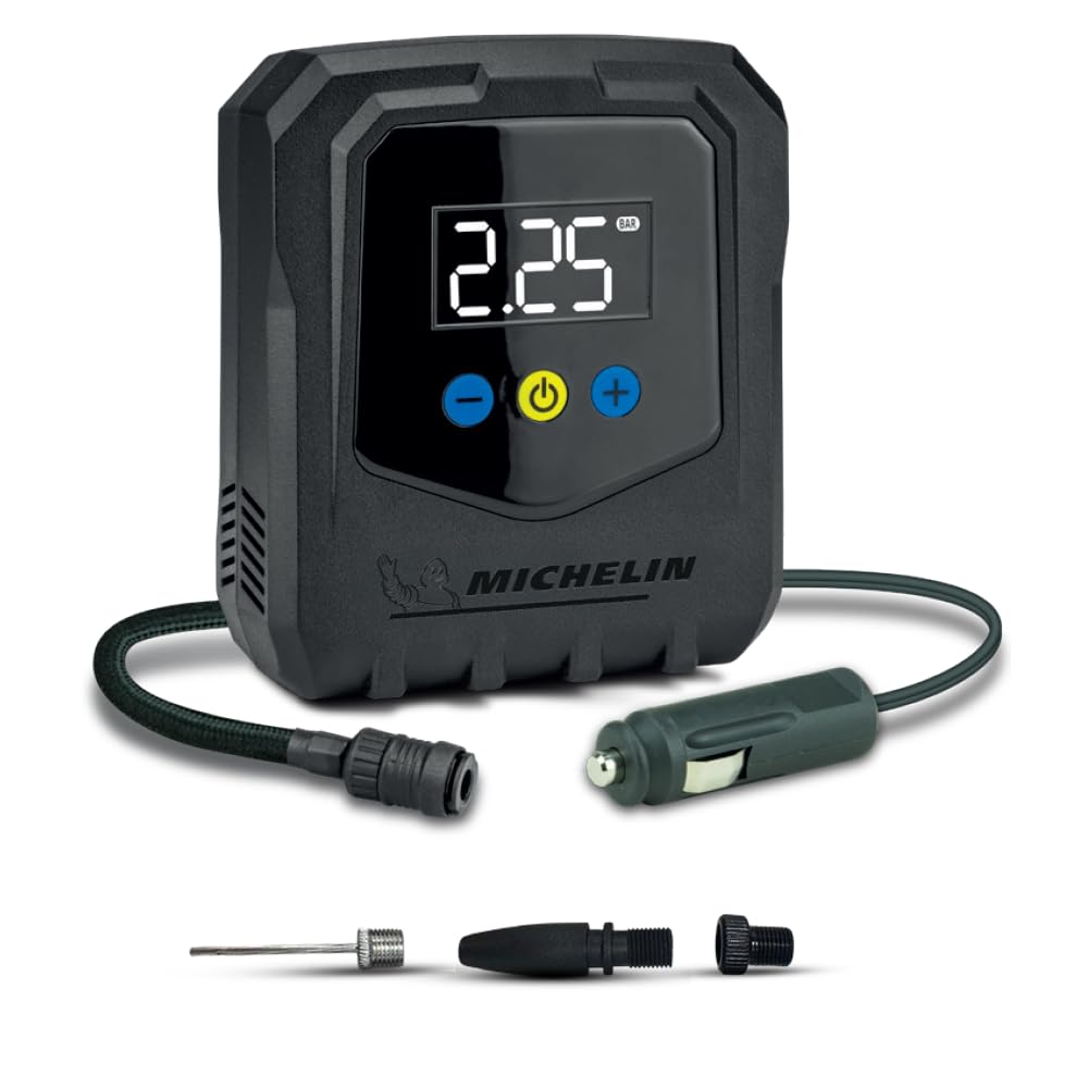 MICHELIN 12V Programmable Digital Micro Tyre Inflator | High-Flow 20L/Min Air Pump with Maximum Pressure of 120 PSI, LED Display & Pre-Set Pressure Function, Auto Shut-Off, Quick Connect Hose