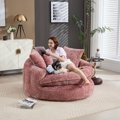 Sillón con otomana redonda rosa oversized miniatura 6