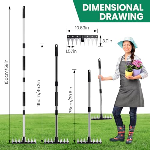 Image of HASTHIP Garden Rake 8-Spike Steel Detachable Long Handle for Yard