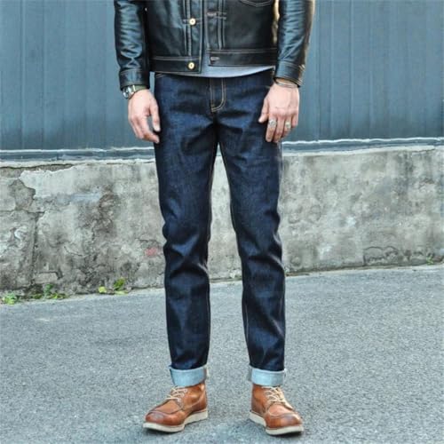 Men’S Vintage Slim Fit Selvedge Denim Full Length Jeans Zipper Fly Heavyweight Casual Wear Pants2