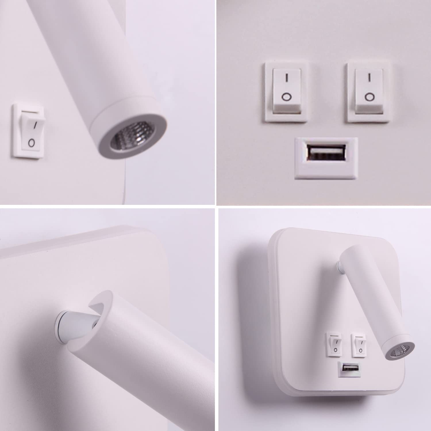 Bañador de pared Dormitorio Interruptor volvible Puerto de carga USB apliques de lectura de pared cama Iluminación de Pared cabecera 360 gradosgiratoria Blanco Cálido 3000K (3W + 10W)