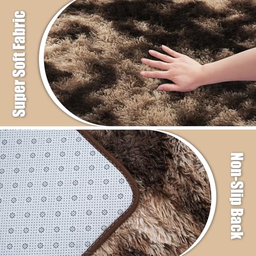 6x9 Fluffy Area Rug for Living Room,Shag Area Rugs for Bedroom,Soft Fuzzy Rug Non-Shedding Indoor Plush Carpet for Kids Bedroom Nursery Dorm Home Decor,Tie-Dyed Coffee