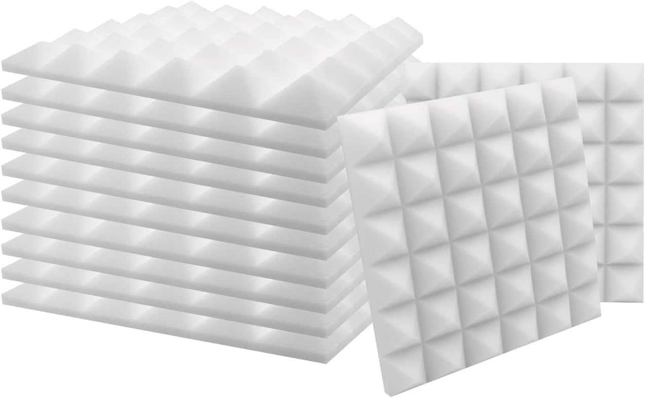SK Studio Paquete de 12 Insonorizacion Pirámide Espuma Absorcion Aislamiento Acustica Paneles Tratamiento 30x30x5cm, Blanco
