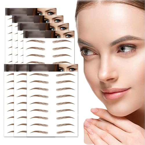 AWAVM 7 hojas de tatuajes de cejas impermeables 4D, pegatinas de transferencia, pegatinas de cuidado estilo arco, para mujeres, 77 pares (marrón-14)