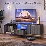 Bestier Fluté TV Stand pour les téléviseurs 55/60 pouces, Modern Entertainment Center avec rangement, Glossy Media Console Table avec motif de vague pour le salon & Chambre à coucher, noir