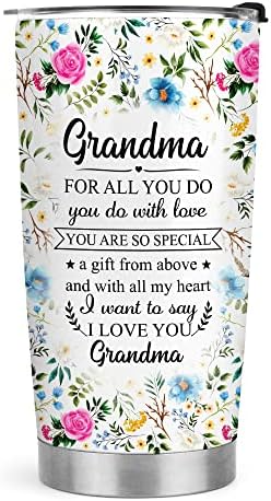 Vprintes Mother 's Day Gifts for Grandma - Grandma Gifts from Grandchildren - Grandma Christmas Gifts, Grandma Birthday Gifts - 20oz Floral Grandma Stainless Steel Tumbler
