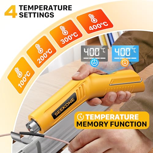 SEEKONE Kabellose Mini Heißluftfön mit 4 Temperatureinstellungen (Bis zu 400°C) und Speicherfunktion, 3,6-V-Lithium-Heißluftpistole, USB-Aufladung mit Reflektordüse zum Basteln, Erhitzen von Harz
