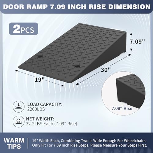 Image of 7.09 inch Rise Rubber Door Threshold Ramp For Steps Wheelchairs(19 inchW*30 inchD 2PCS)