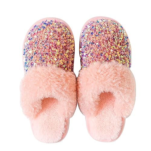 Women's Sequin Slippers Fuzzy Sparkly Non-slip Memory Foam Ladies House Shoes Indoor And Outdoor Comfy Warm