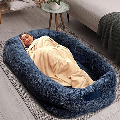 Human Dog Bed, 67" x 38" x 12" Giant Dog Bed for Adult and Pets, Large Animal and Human Bed, Faux Fur Fluffy Dog Bed for People, Human Sized Dog Bed with Removable Washable Cover and Anti-Slip Base