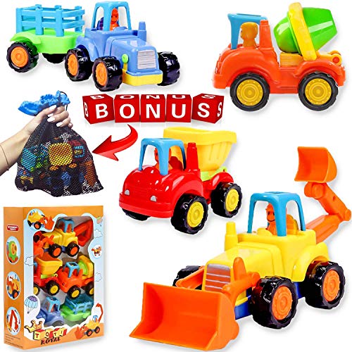 friction Powered Cars Push and Go Construction Vehicles Toy Set of 4 Cartoon