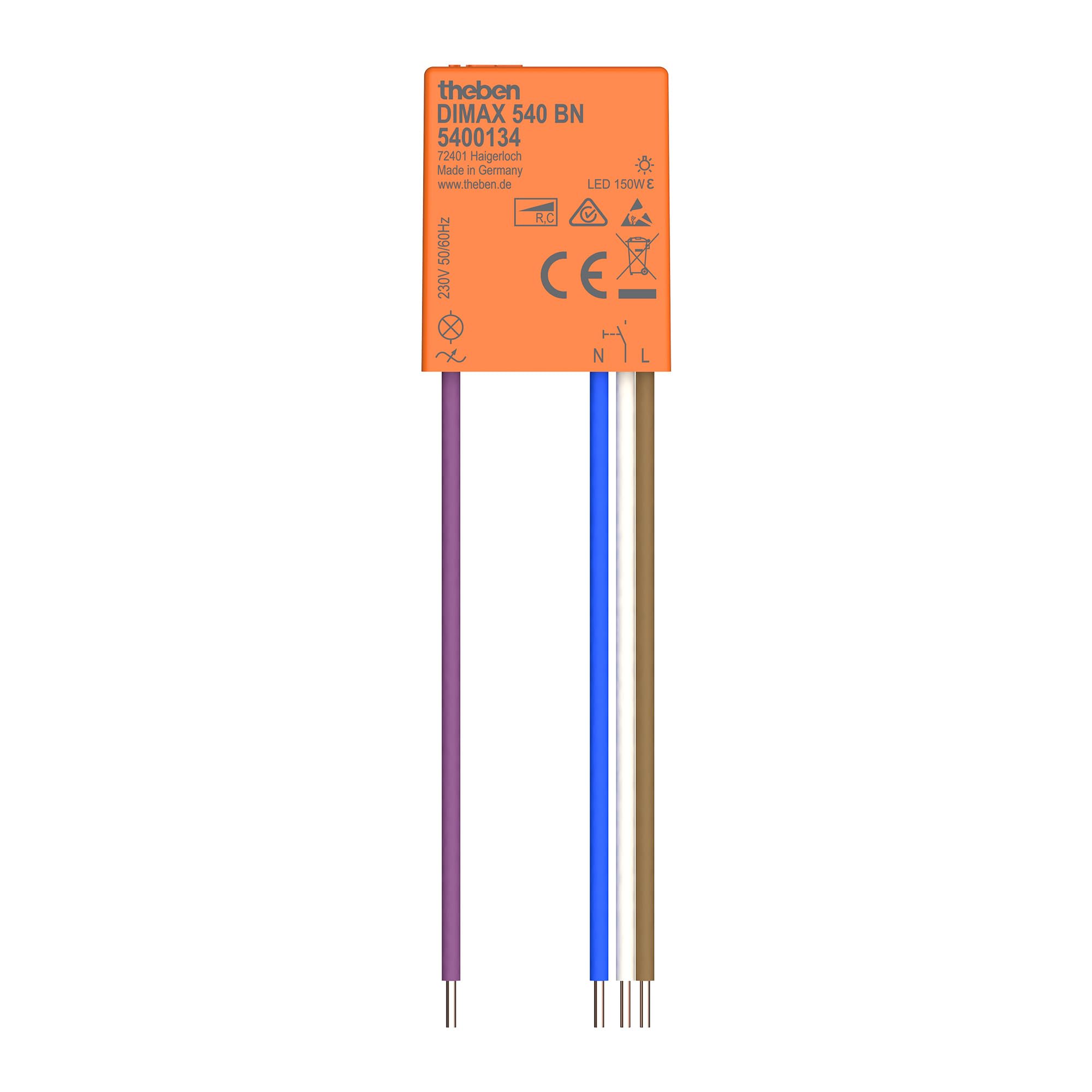 Theben 5400134 DIMAX 540 BN Mini dimmer universale da incasso | versione con 4 conduttori, 32,7 x 26,6 x 9,6 mm, lunghezza cavo fino a 100 m, funzione memoria