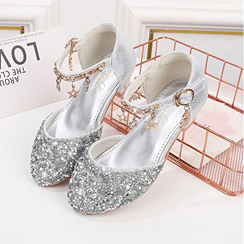 Image of ChuLian Little Kids Girls Dress Pumps Glitter Sequins Princess Low Heels Mary Jane Party Dance Shoes Rhinestone Sandals