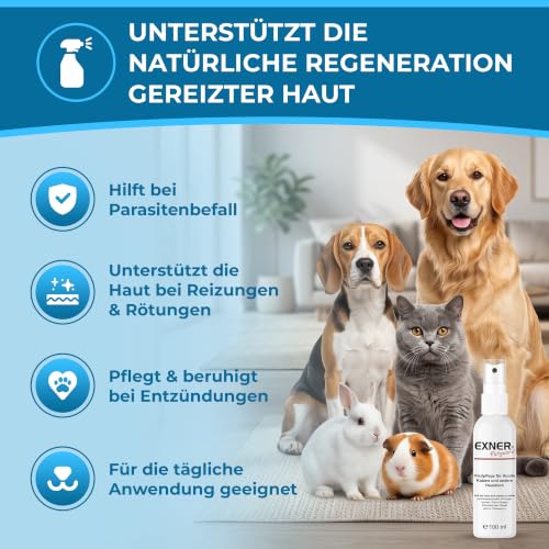 Exner Petguard Hautpflege & Fellpflege für Hunde, Katzen & andere Haustiere 100 ml – Bei Juckreiz, Hautreizungen, Haarausfall, Entzündungen, Milben, Parasiten, Räude & Pilzbefall – Dermatest SEHR GUT