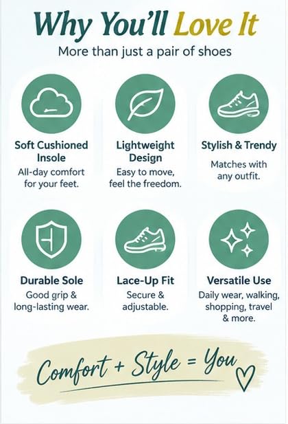 Image of Casual Sneaker Shoes for Women | Soft Cushioned Insole | Sneakers for Woman | Lightweight | Comfortable | Stylish, Trendy Girls and Women Sneakers with Laces