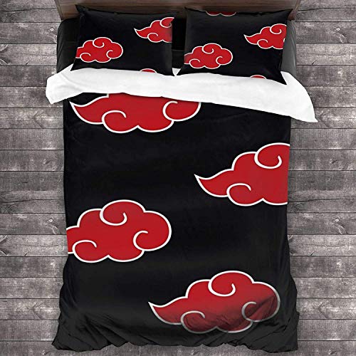ANSSON Akatsuki - Juego de ropa de cama con símbolo de la nube roja Uchiha Itachi y 2 fundas de almohada anime, para fans, ropa de cama (135 x 200 cm + 80 x 80 cm x 2, Akatsuki1)