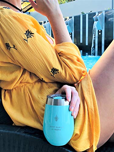 Yacht Club LX 12 oz Insulated Stemless Wine Glass Tumbler - St Tropez Turquoise - Thumbnail 6