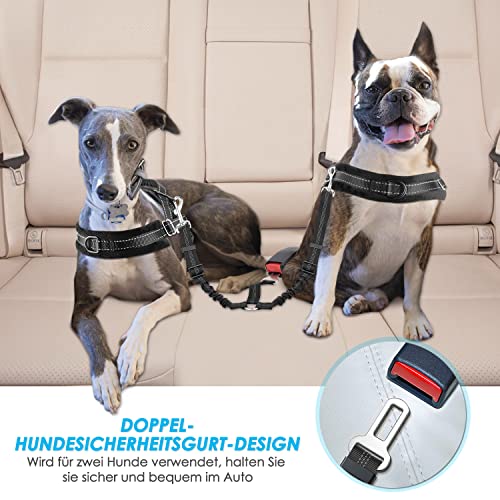 SlowTon Anschnallgurt Hund - 2 in 1 Verhedderungsfreier, Langlebiger Elastischer Hundegurt für Auto & Ausgehen, Verstellbarer Reflektierender Sicherheitsgurt