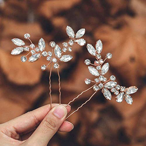 Casdre Crystal Bride Wedding Hair Pins Rhinestone Bridal Hair Pieces Wedding Hair Accessories For Women And Girls (Pack Of 2) (C Rose Gold) #TOP6