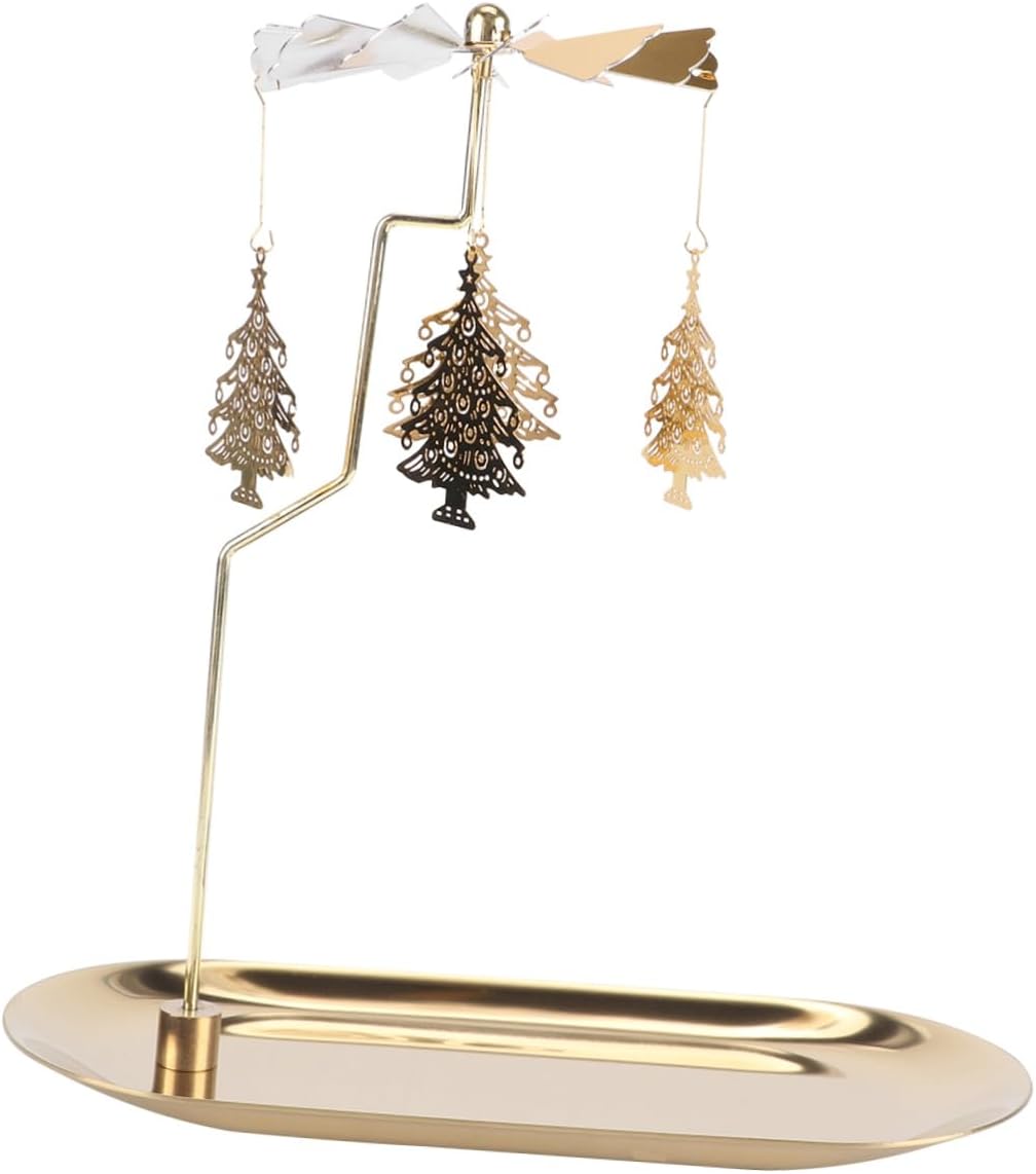 MAGICLULU Rotating Metal Candle Holder Christmas Tree Centerpiece with Gold Small Tray Decorative Candlestick for Holiday Table Decor