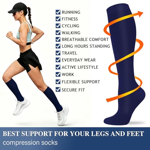 Image of 3 Pairs Knee High Graduated Compression Socks For Women and Men - Best Medical, Nursing, Travel & Flight Socks - Running & Fitness - 15-20mmHg