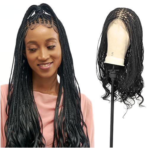 Wow Braids 18" Full 360 Hd Transparent Lace Front Knotless Braided French Curl Wig With Baby Hair And Curly Tips - Synthetic Hand-Made Box Braids Wig For Black Women #TOP7