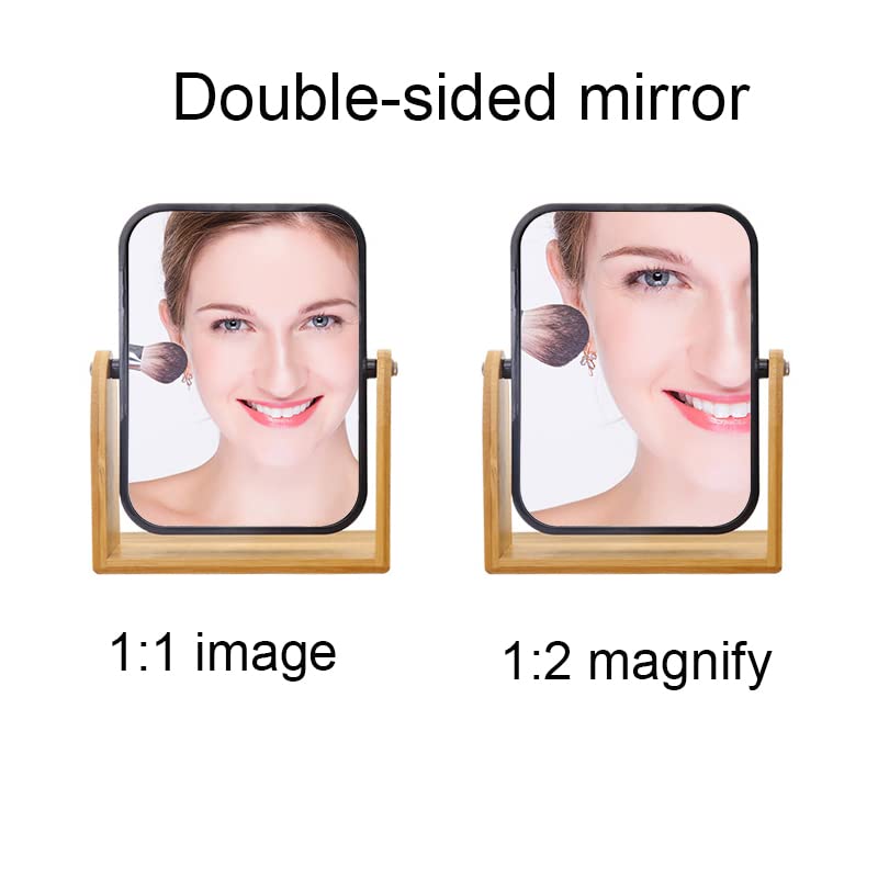 Wooden Makeup Mirror 360 Degree Rotating Wooden Mi... - Grandado - View #6