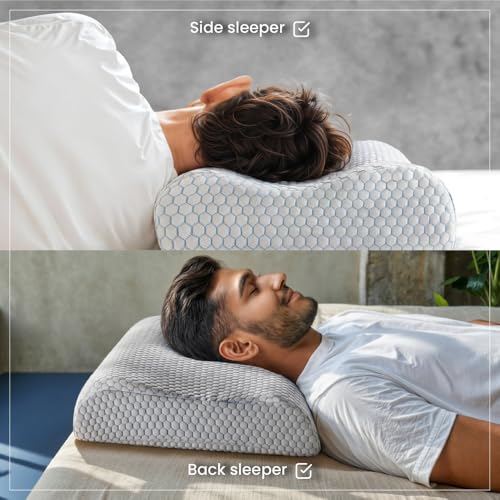 Image of Duroflex Spine Contour Orthopedic Memory Foam Pillow, Dual Height, Cooling Neck Pillow | Ice Dough Technology | Arctic Ice Fabric | Pain Relief Pillow | (24 x 16.5 Inch, White) | 1 Year Warranty