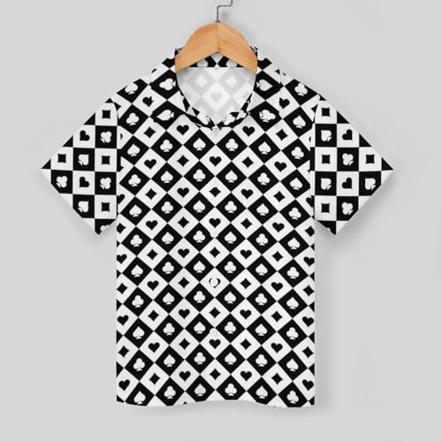 Playing Cards Signs Casino Boys Button Down Shirt Short Sleeve Lightweight Summer Tops with One Pocket 7-8T3