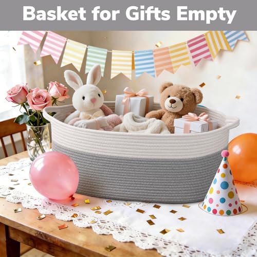 Image of Goodpick Large Woven Rope Basket for Gifts Empty, 19.7 inchx 11 inchx 7.9 inch, Grey